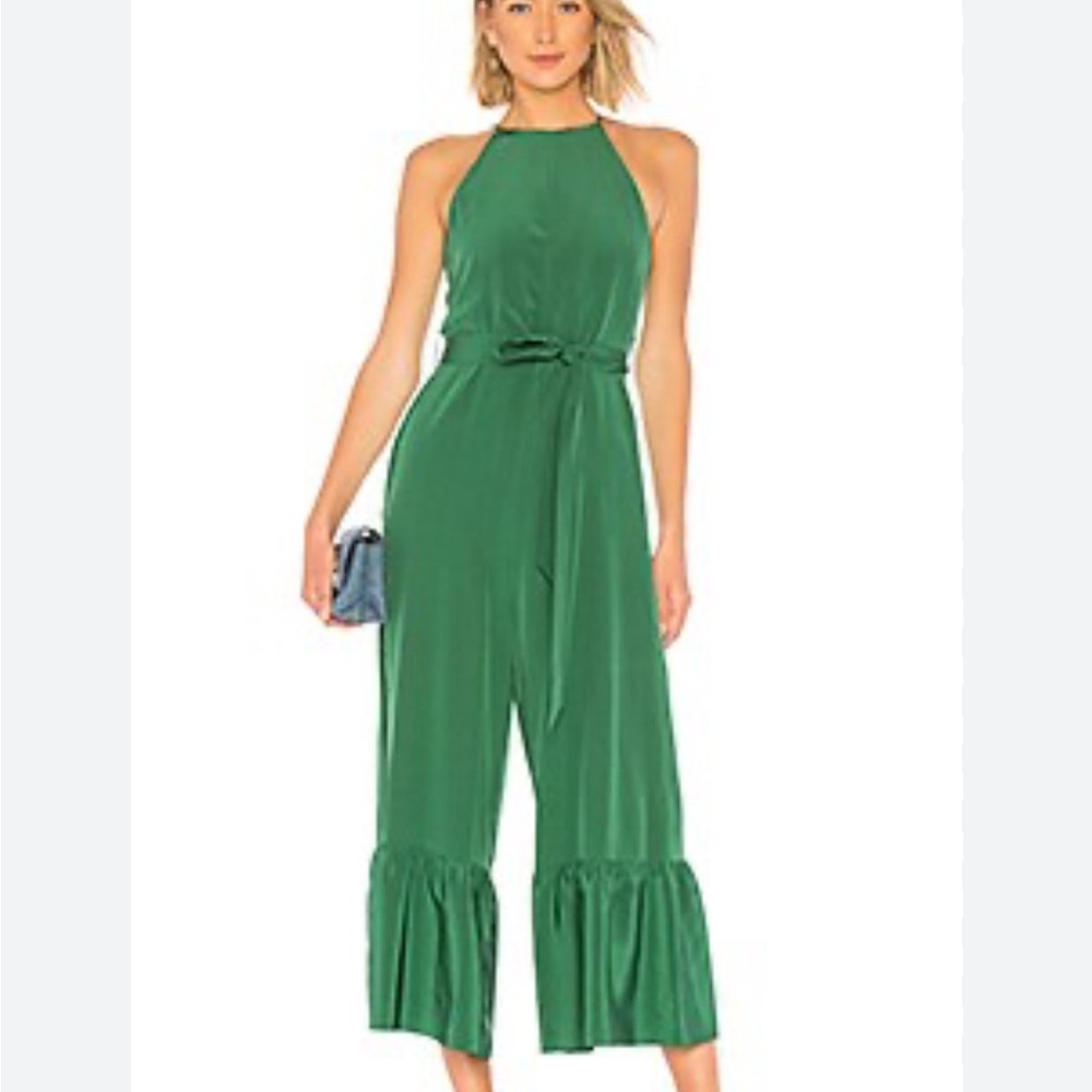 Tibi green halter ruffle jumpsuit.